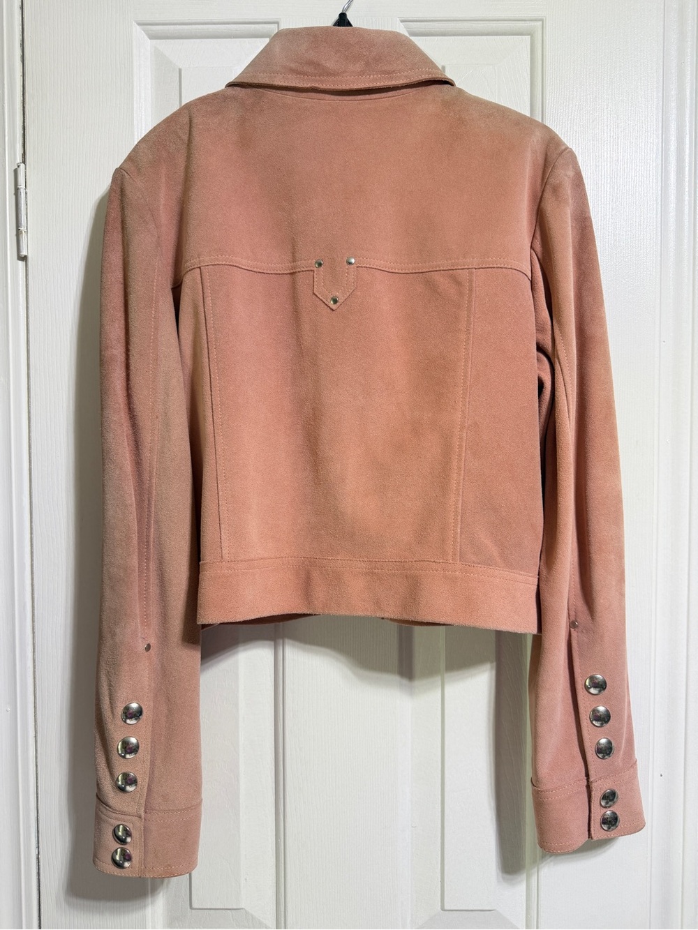 FRAME leather suede pink cropped moto silver western snap jacket medium - Picture 3 of 11